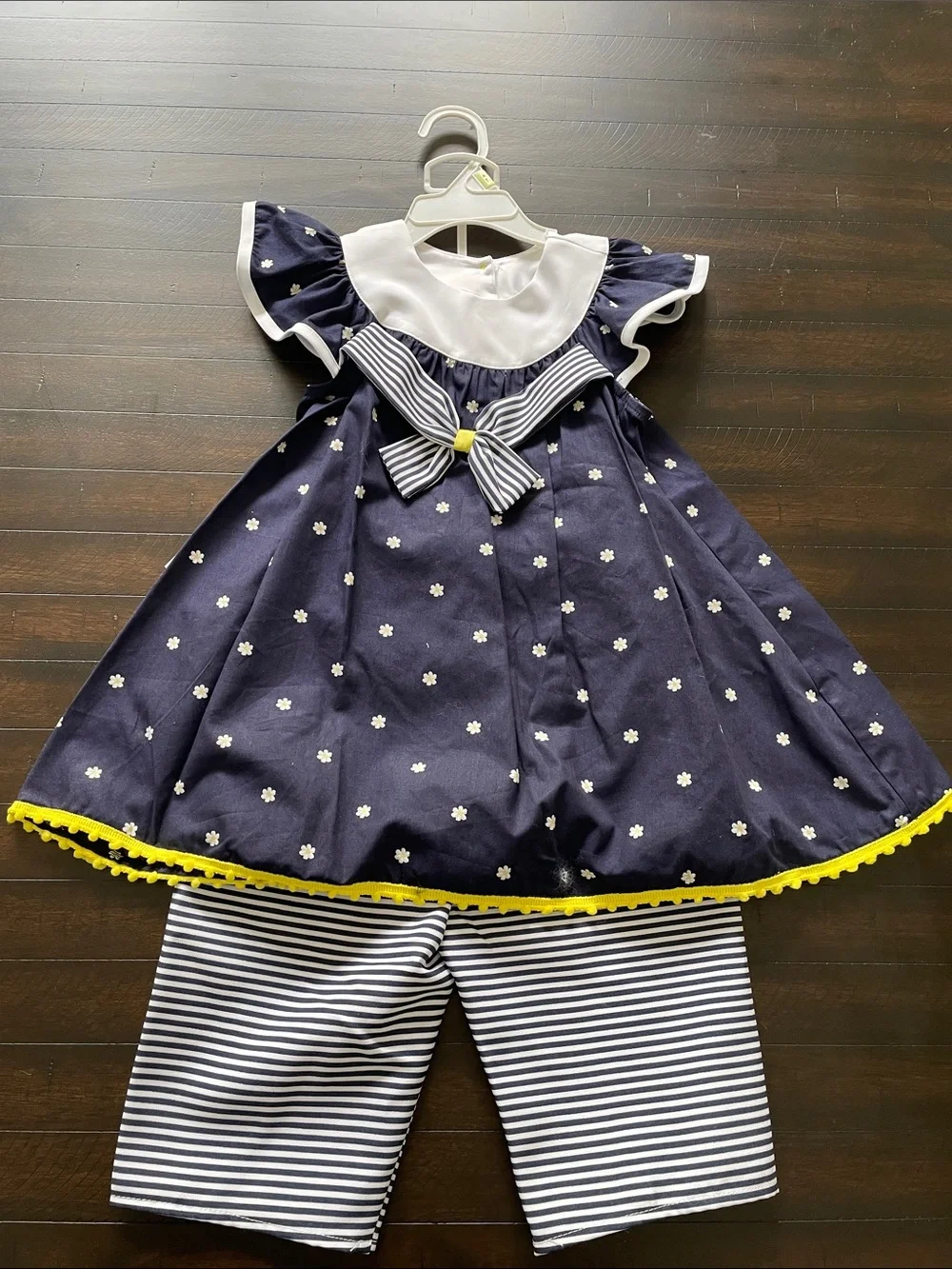 Bonnie Jean Navy Floral Sailor Dress Set with Yellow Trim